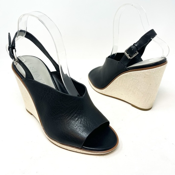 Nordstrom 1. State Genuine Leather Genna Wedge Sandal Peep Toe Sling Back Sz 8.5 - Picture 2 of 8
